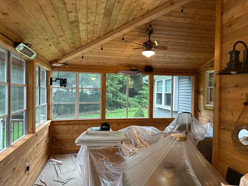Porch interior finished with cedar 